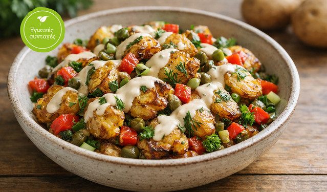 Πατατοσαλάτα-φούρνου-με-σως-ταχίνι-(νηστίσιμη)