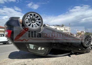 Πύργος:-Τροχαίο-με-σύγκρουση-δύο-αυτοκινήτων-και-το-ένα-να-καταλήγει-αναποδογυρισμένο